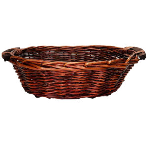 Oval Willow Tray w/Wooden Handle-35cmLx27.5cmWx11cmH/Brown -1