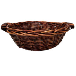 Round Willow Tray w/Wooden Handles - 28cmD x 10cmH / Brown -1