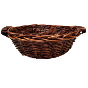 Round Willow Tray w/Wooden Handles - 28cmD x 10cmH / Brown -1