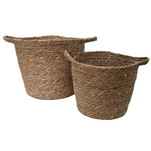 S/2 Round Woven Basket w/Handles - L: Top D 32cm x 28cmH, S: Top D 26cm x 23cmH / Natural -1