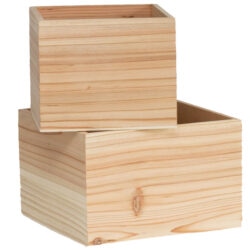 S/2 Wooden Square Box - Lge: 17cm x 17cm x 12cmH / Natural