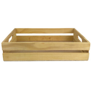 Slatted Rectangle Wooden Tray - 39cmL x 27cmW x 9cmH / Natural -1