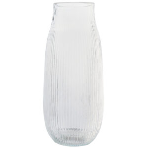 Evie Ribbed Cylinder Glass Vase - 25cmH / Clear -1