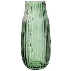 005-397GRN Evie Ribbed Cylinder Glass Vase - 25cmH / Green