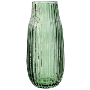 005-397GRN Evie Ribbed Cylinder Glass Vase - 25cmH / Green