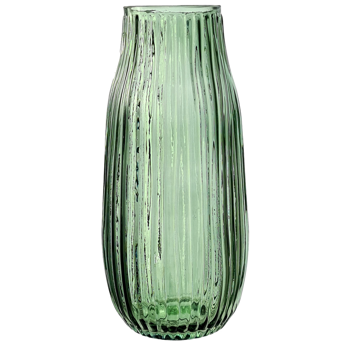 005-397GRN Evie Ribbed Cylinder Glass Vase - 25cmH / Green