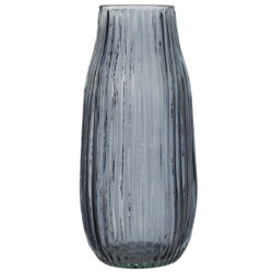 Evie Ribbed Cylinder Vase - 25cmH / Grey -1