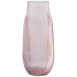 Evie Ribbed Cylinder Glass Vase - 25cmH / PINK -1
