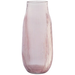 Evie Ribbed Cylinder Glass Vase - 25cmH / PINK -1