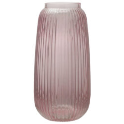 Pink Ribbed Rimmed Cylinder Vase / 30cmH -1