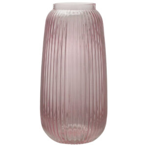 Pink Ribbed Rimmed Cylinder Vase / 30cmH -1