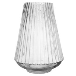 Glass Tapered Ribbed Vase w/Base - Top 9cmD x 21cmH / Clear -1