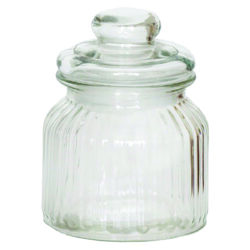 Small Ribbed Glass Jar with Lid / 10cmH -1