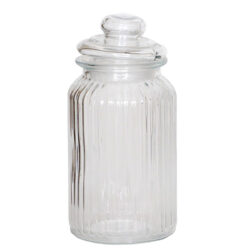 Large Ribbed Glass Jar with Lid / 18cmH -1