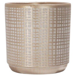 Grid Ceramic Pot with Hole & Plug / Large - 15.5cmD x 16cmH / Champagne -1