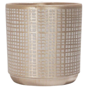 Grid Ceramic Pot with Hole & Plug / Large - 15.5cmD x 16cmH / Champagne -1