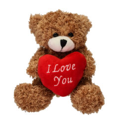 Valentine's Shaggy Bear w/Heart Pillow - 15cm / Brown