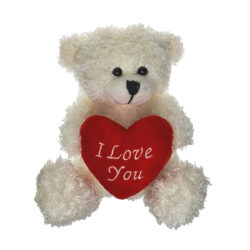 Valentine's Shaggy Bear w/Heart Pillow - 15cm / White