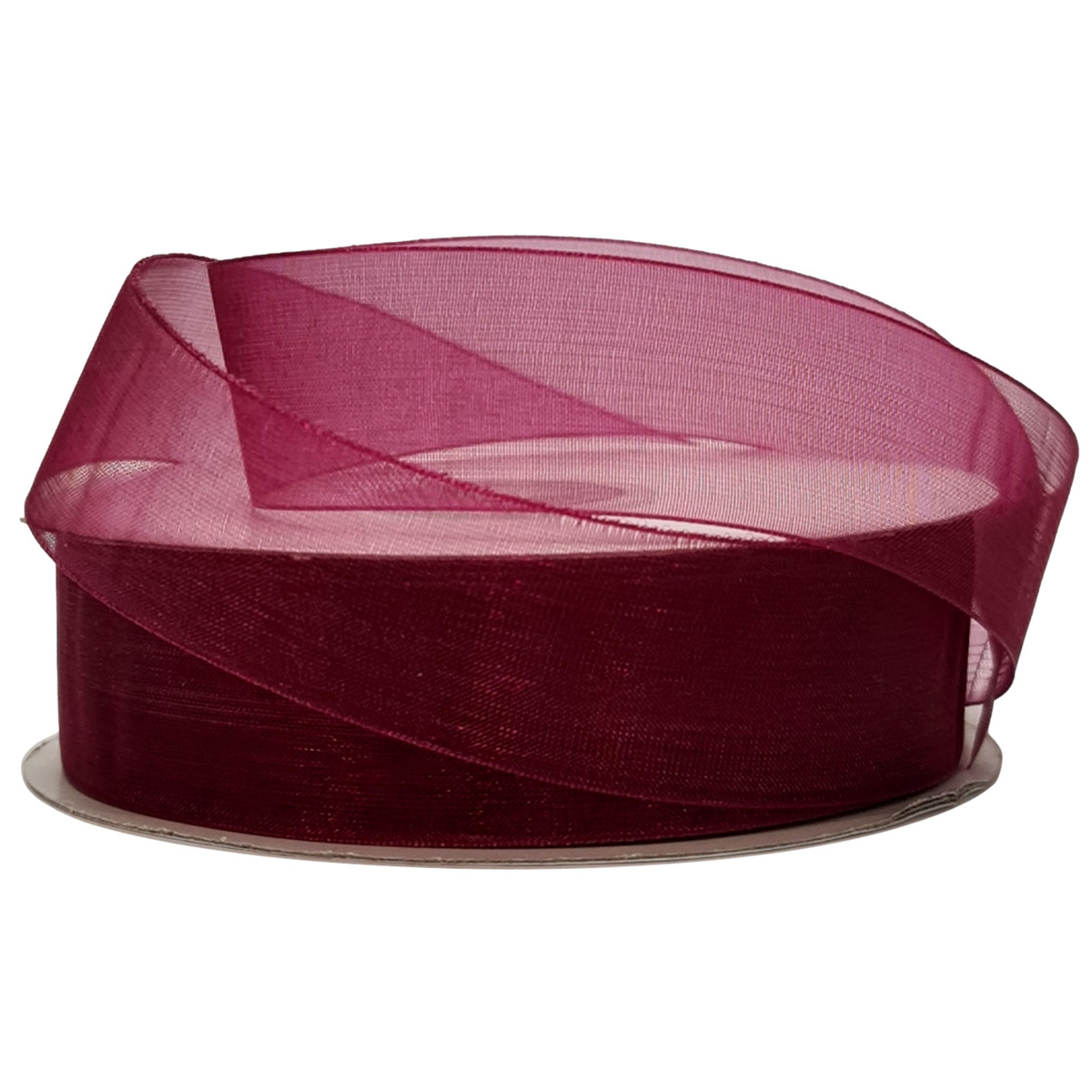 Woven Edge Organza Ribbon - 25mm x 50mts - Burgundy