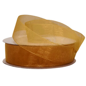 Woven Edge Organza Ribbon - 25mm x 50mts / Old Gold