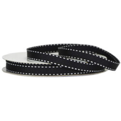 Grosgrain Stitch Ribbon - 10mm x 25mtr / Black w/White Stitching