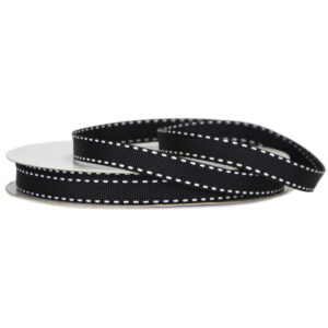 Grosgrain Stitch Ribbon - 10mm x 25mtr / Black w/White Stitching