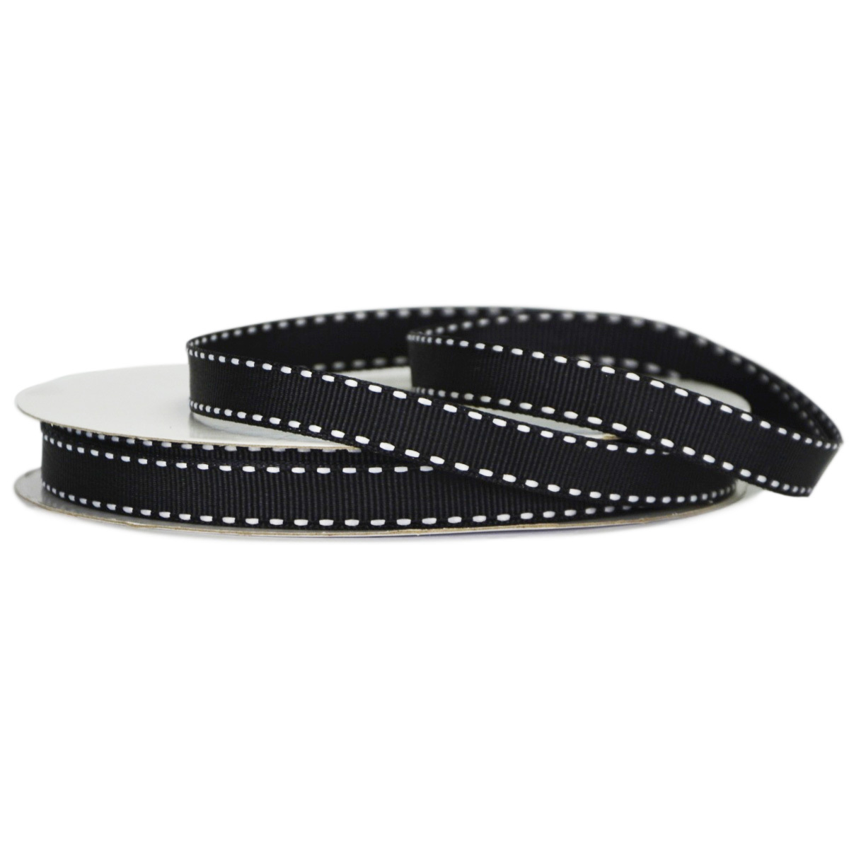 Grosgrain Stitch Ribbon - 10mm x 25mtr / Black w/White Stitching