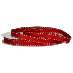 Grosgrain Stitch Ribbon - 10mm x 25mtr / Red w/White Stitching