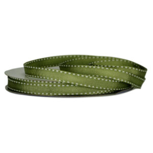 Grosgrain Stitch Ribbon - 10mm x 25mtr / Sage w/White Stitching