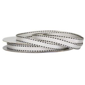 Grosgrain Stitch Ribbon - 10mm x 25mtr / White w/Black Stitching