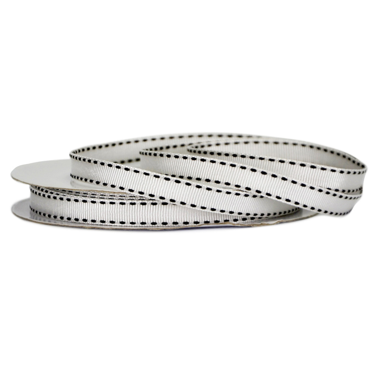 Grosgrain Stitch Ribbon - 10mm x 25mtr / White w/Black Stitching