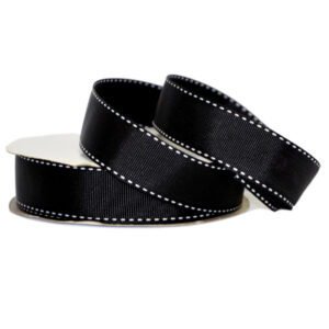 Grosgrain Stitch Ribbon - 25mm x 25mtr / Black w/White Stitching