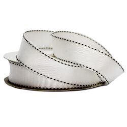 Grosgrain Stitch Ribbon - 25mm x 25mtr / White w/Black Stitching