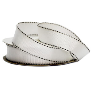 Grosgrain Stitch Ribbon - 25mm x 25mtr / White w/Black Stitching