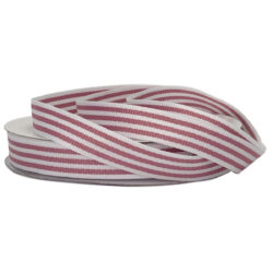 Grosgrain Woven Stripe Ribbon - 15mm x 25mtr / Dusty Rose & White-2