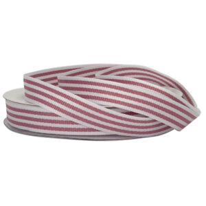 Grosgrain Woven Stripe Ribbon - 15mm x 25mtr / Dusty Rose & White-2
