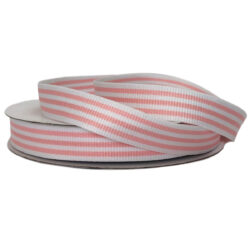 Grosgrain Woven Stripe Ribbon - 15mm x 25mtr / Light Pink & White -1