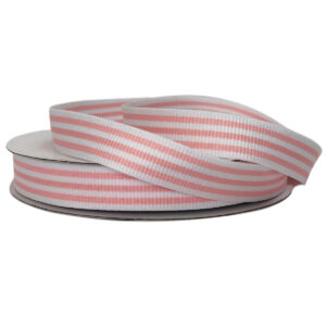 Grosgrain Woven Stripe Ribbon - 15mm x 25mtr / Light Pink & White -1