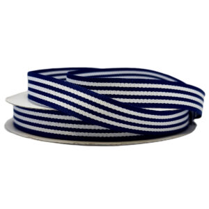Grosgrain Woven Stripe Ribbon - 15mm x 25mtr / Navy & White