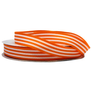 Grosgrain Woven Stripe Ribbon - 15mm x 25mtr / Orange & White
