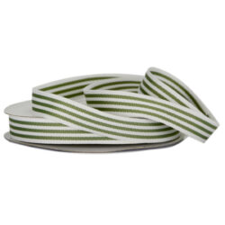 Grosgrain Woven Stripe Ribbon - 15mm x 25mtr /Sage & White -3
