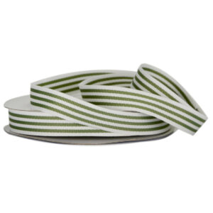 Grosgrain Woven Stripe Ribbon - 15mm x 25mtr /Sage & White -3