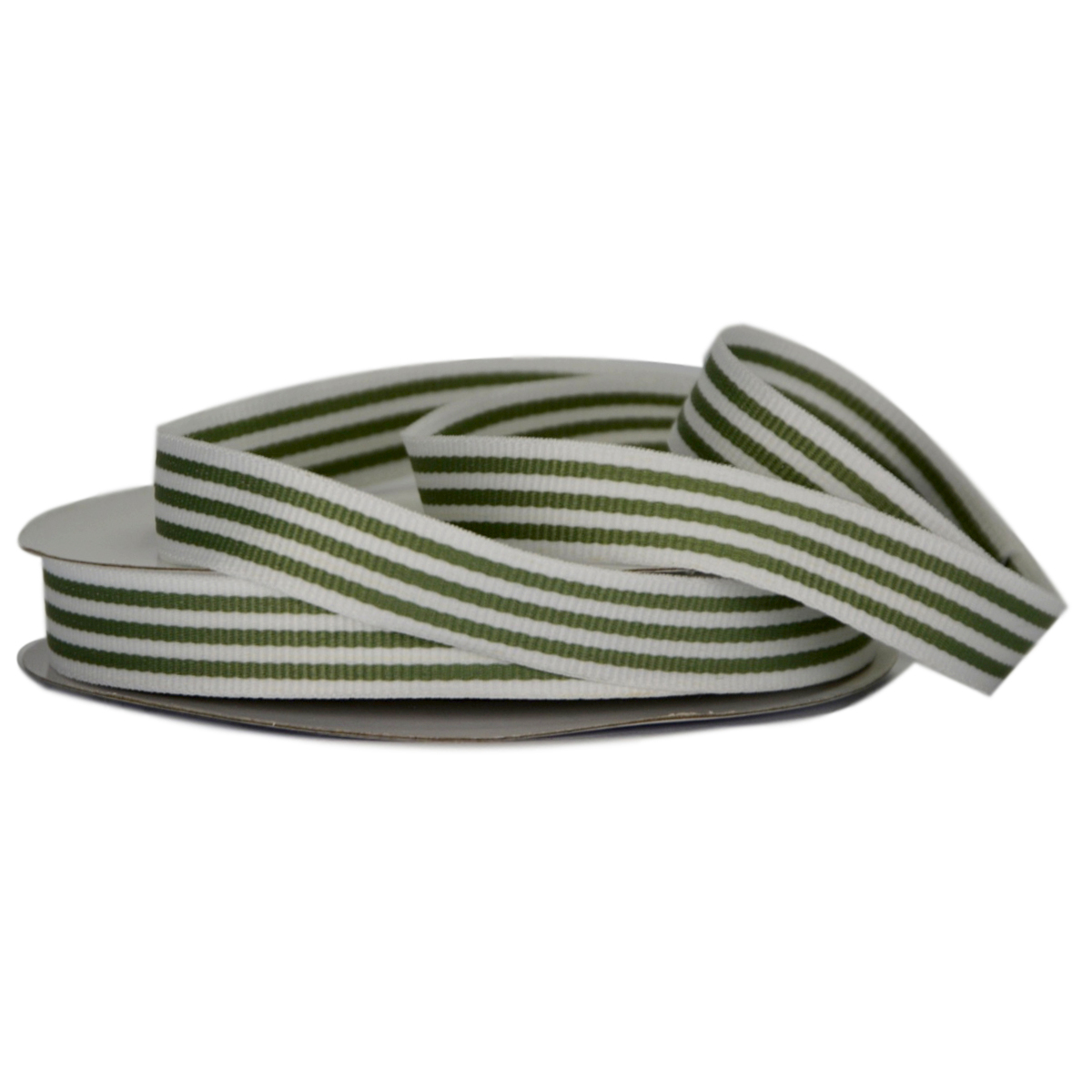Grosgrain Woven Stripe Ribbon - 15mm x 25mtr / Sage & White - Floral Craft
