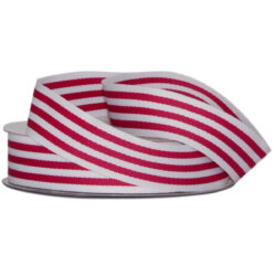 Grosgrain Woven Stripe Ribbon - 25mm x 25mtr / Beauty/Pink & White -2