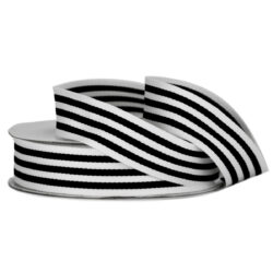 Grosgrain Woven Stripe Ribbon - 25mm x 25mtr / Black & White -1