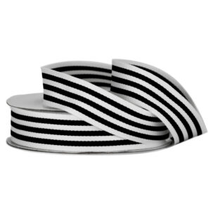 Grosgrain Woven Stripe Ribbon - 25mm x 25mtr / Black & White -1