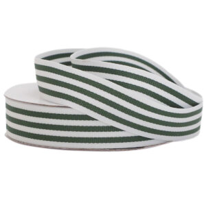 Grosgrain Woven Stripe Ribbon - 25mm x 25mtr / Fern & White