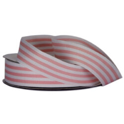 Grosgrain Woven Stripe Ribbon - 25mm x 25mtr / Light Pink & White