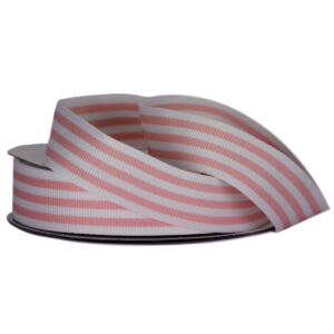 Grosgrain Woven Stripe Ribbon - 25mm x 25mtr / Light Pink & White