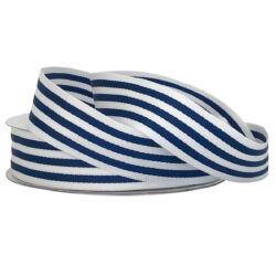 Grosgrain Woven Stripe Ribbon - 25mmx25mtr / Navy & White